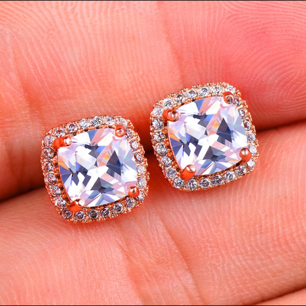 Rose Gold White Diamond Studs - Picture 2 of 4